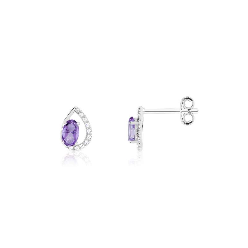 Boucles d'oreilles or 375 blanc topaze traitée - vue 1