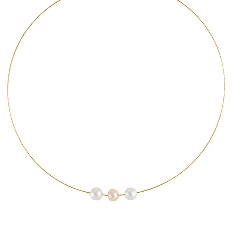 375 yellow gold necklace with cultured pearls from China, 42 cm - view 1