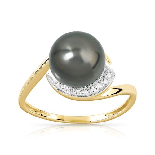 Bague or 375 2 tons perle de culture de Tahiti et diamant