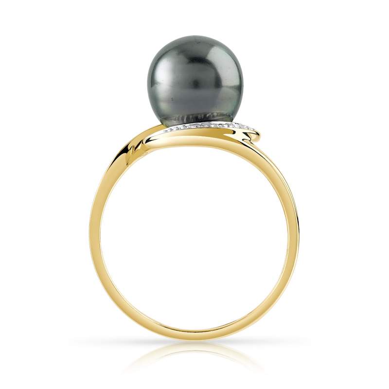 Bague or 375 2 tons perle de culture de Tahiti et diamant - vue 2
