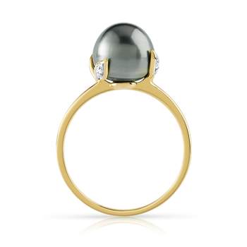 Gold ring 375 2 tone Tahitian cultured pearl and diamonds