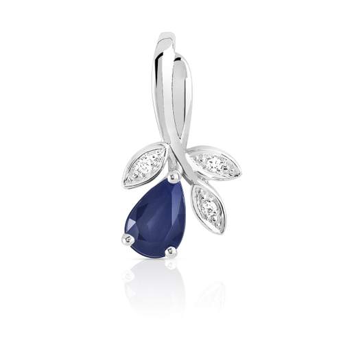 Pendentif or 375 blanc fleur saphir et diamants