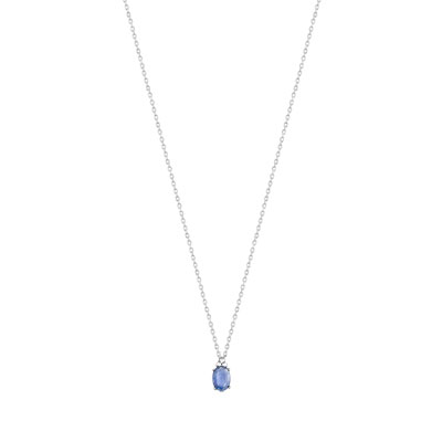 Collier or 375 blanc saphir ovale et zirconias 42 cm