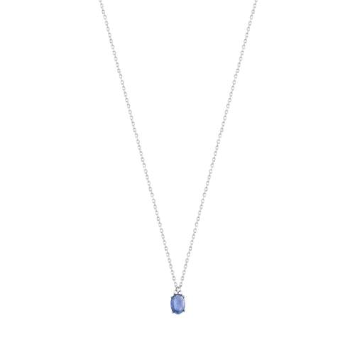 Collier or 375 blanc saphir ovale et zirconias 42 cm