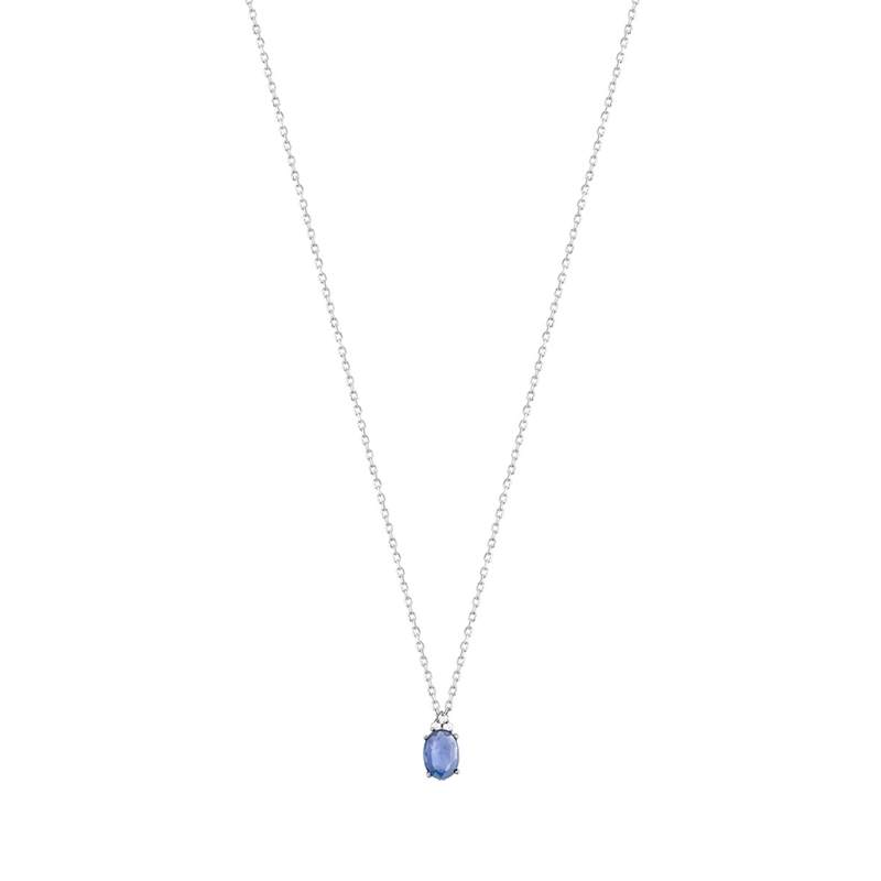 Collier or 375 blanc saphir ovale et zirconias 42 cm - vue 1