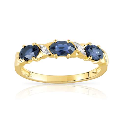 Bague or 375 2 tons saphirs ovales et diamants
