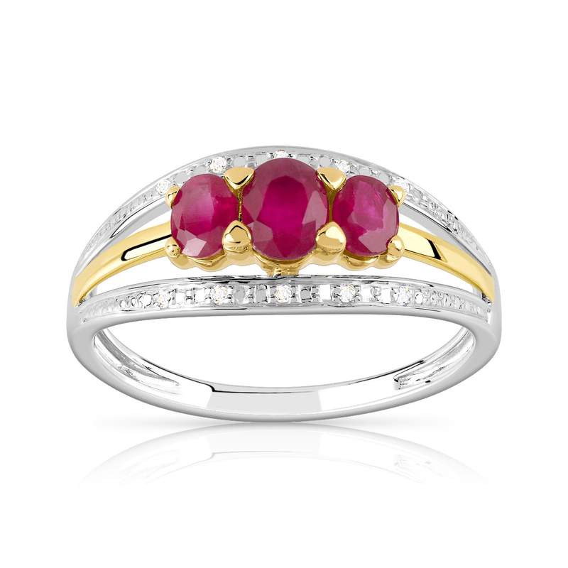 Bague 2 ors 375 rubis et diamants - vue 1