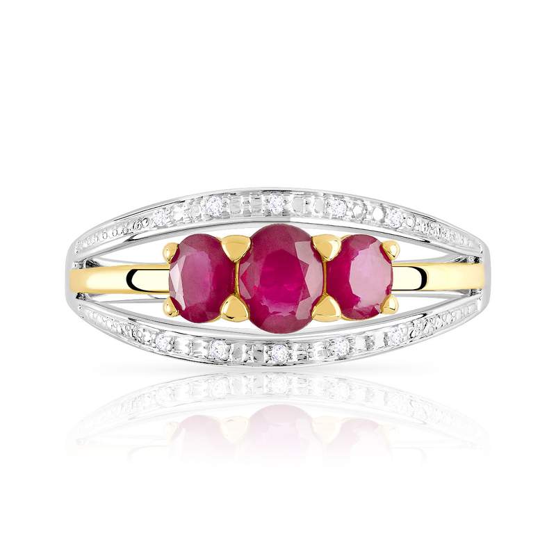 Bague 2 ors 375 rubis et diamants - vue 3