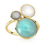 Bague or 375 jaune amazonite et pierre de lune - vue 1