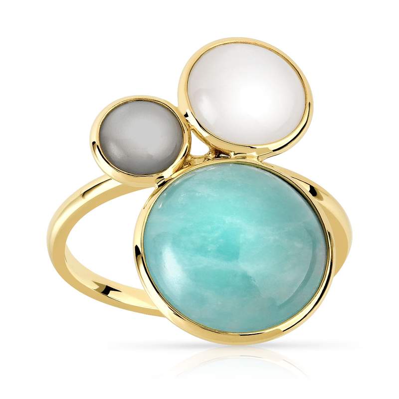 Bague or 375 jaune amazonite et pierre de lune - vue 1