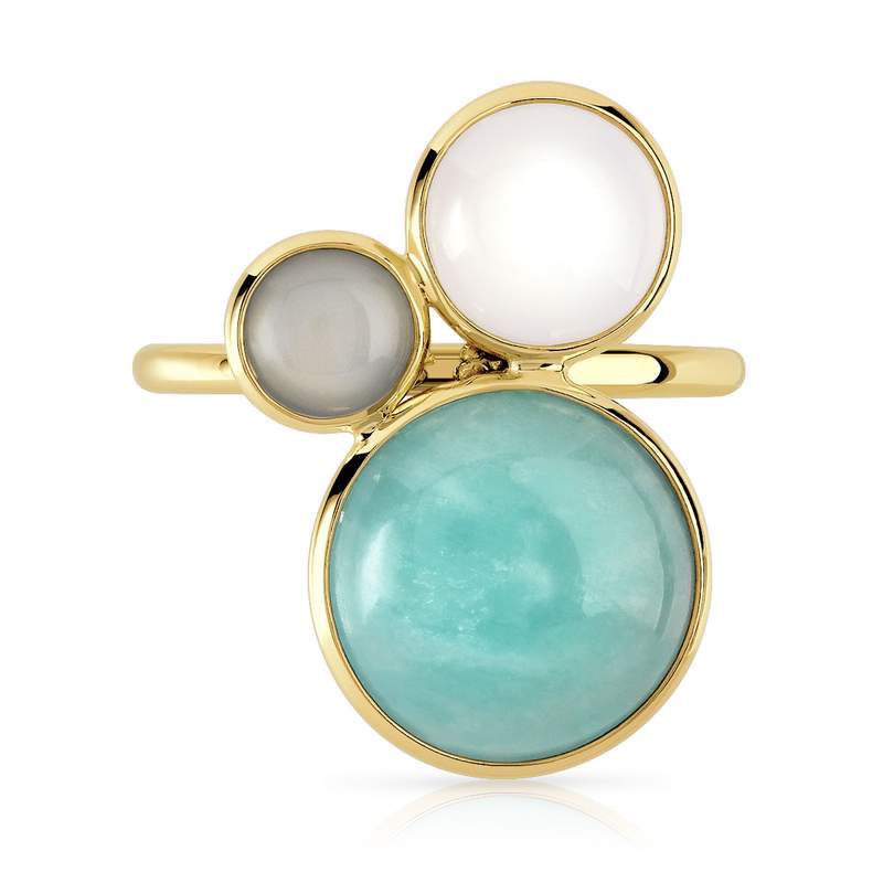 Bague or 375 jaune amazonite et pierre de lune - vue 3