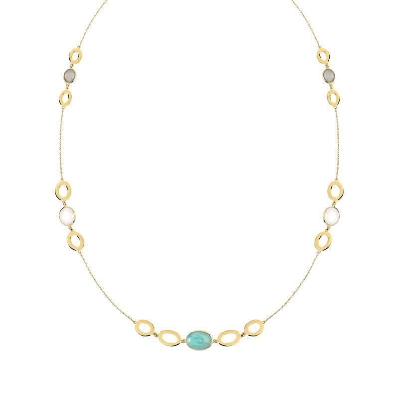 Collier or 375 jaune amazonite et pierre de lune - vue 1