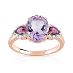 Bague or 375 rose pierres fines et diamants - vue 1