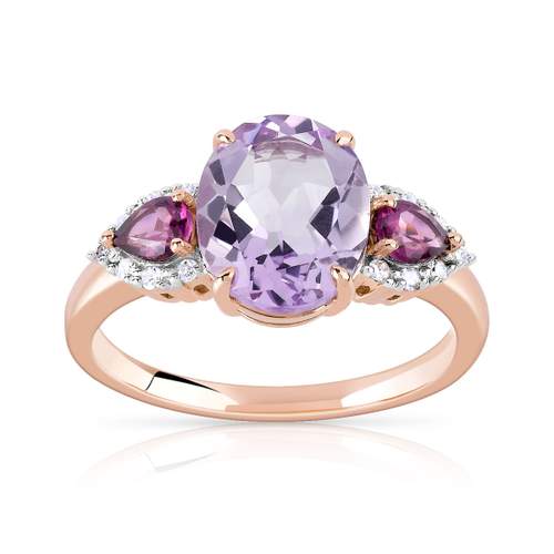 Bague or 375 rose pierres fines et diamants