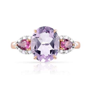 375 rose gold ring with gemstones and diamonds