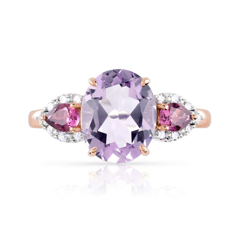 Bague or 375 rose pierres fines et diamants - vue 3