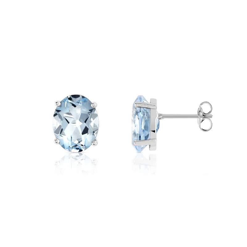 Boucles d'oreilles or 375 blanc topazes bleues traitées - vue 1