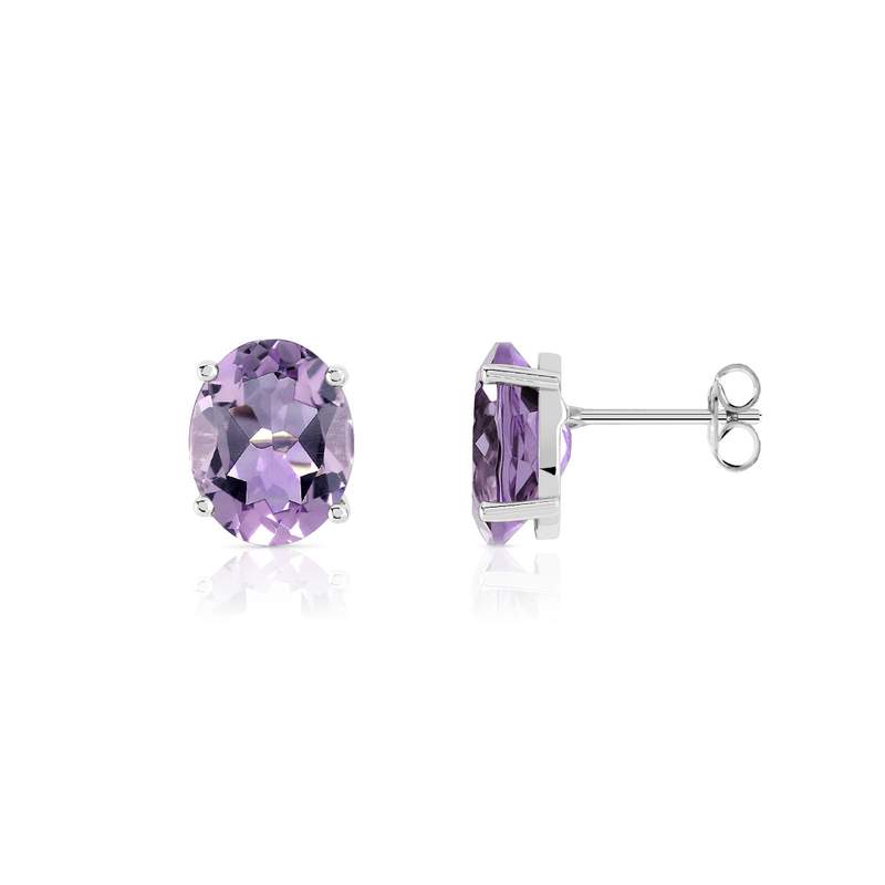 Boucles d'oreilles or 375 blanc améthystes ovales - vue 1