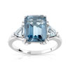 Bague or 375 blanc topaze bleue traitée rectangulaire et diamants - vue V1