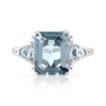 Bague or 375 blanc topaze bleue traitée rectangulaire et diamants - vue 3