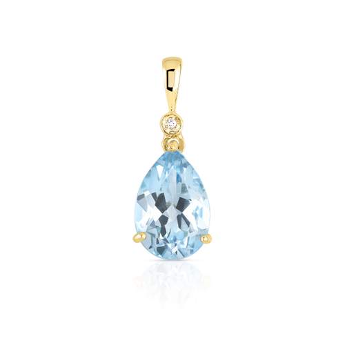 Pendentif or 375 2 tons topaze bleue traitée taille poire et diamant