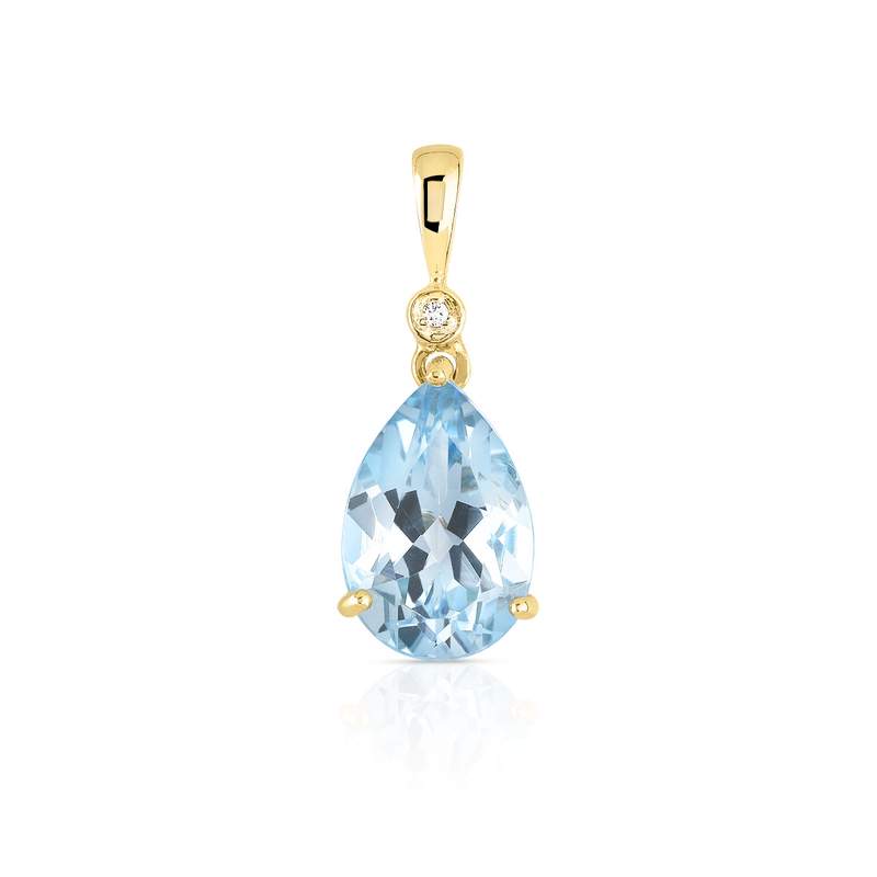 Pendentif or 375 2 tons topaze bleue traitée taille poire et diamant - vue 1