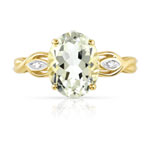 Bague or 375 2 tons quartz vert ovale et diamants - vue 3