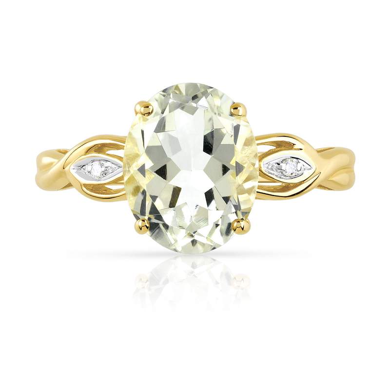 Bague or 375 2 tons quartz vert ovale et diamants - vue 3