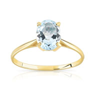 Bague or 375 jaune topaze bleue traitee