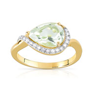 Bague or 375 2 tons quartz vert et diamant