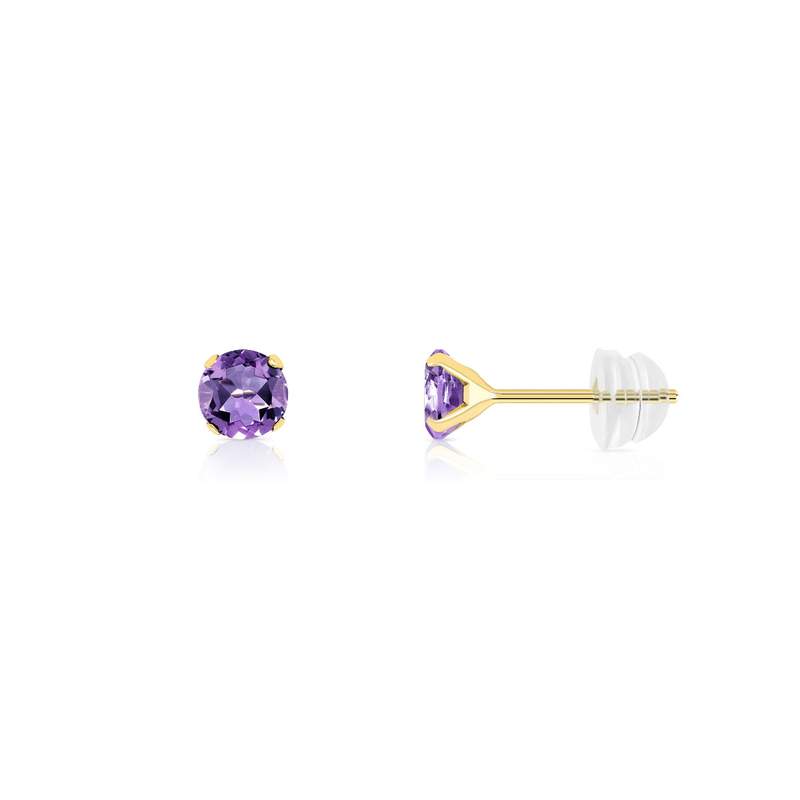 Boucles d'oreilles or 375 jaune améthystes - vue 1