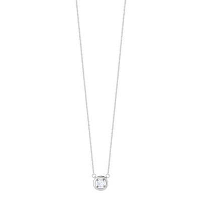 Collier or 375 blanc rond diamant 45 cm - vue 1