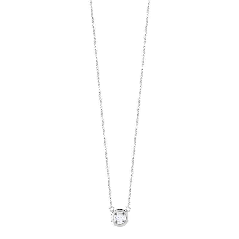 Collier or 375 blanc rond diamant 45 cm - vue 1