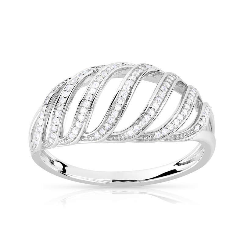 Bague or 375 blanc diamant - vue 1