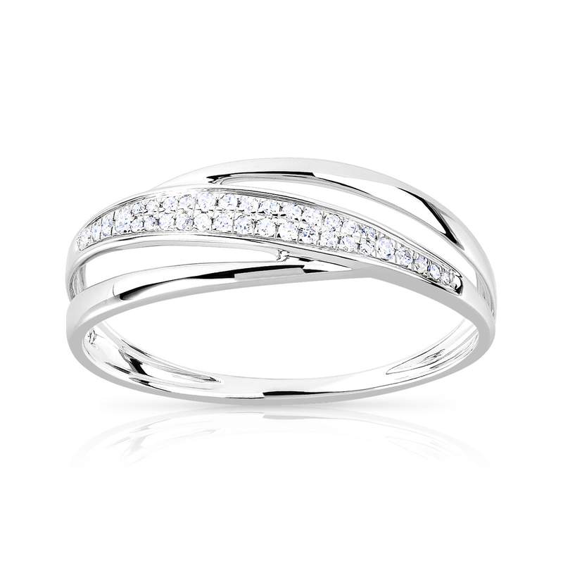 Bague or 375 blanc ajourée diamants - vue 1