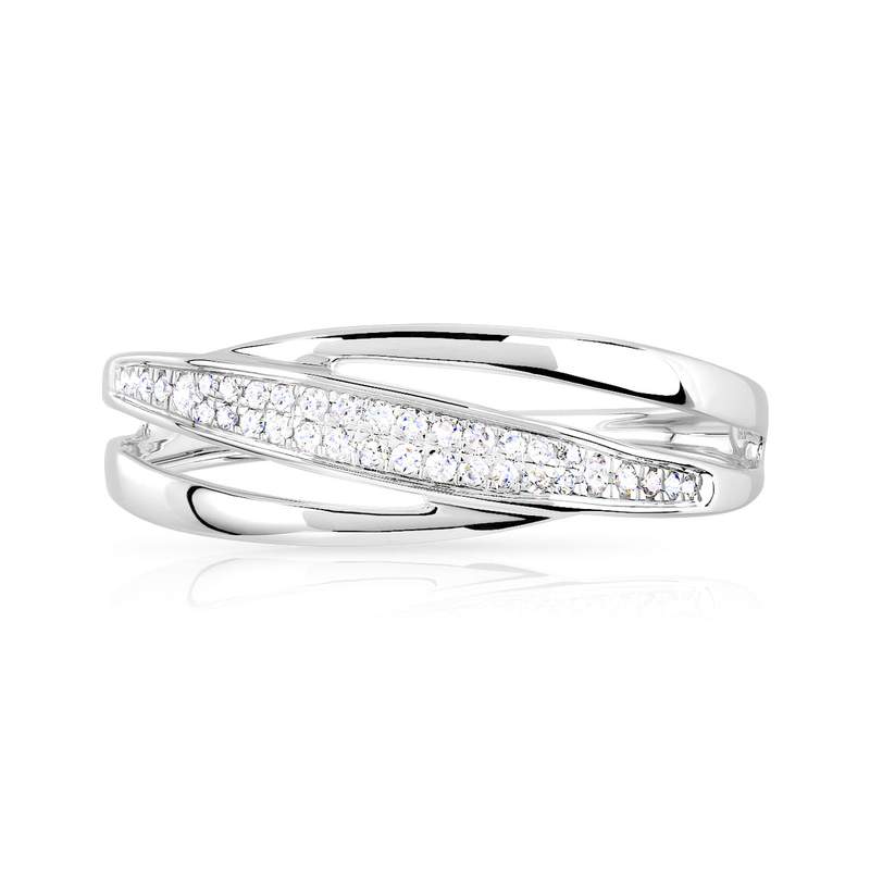 Bague or 375 blanc ajourée diamants - vue 3