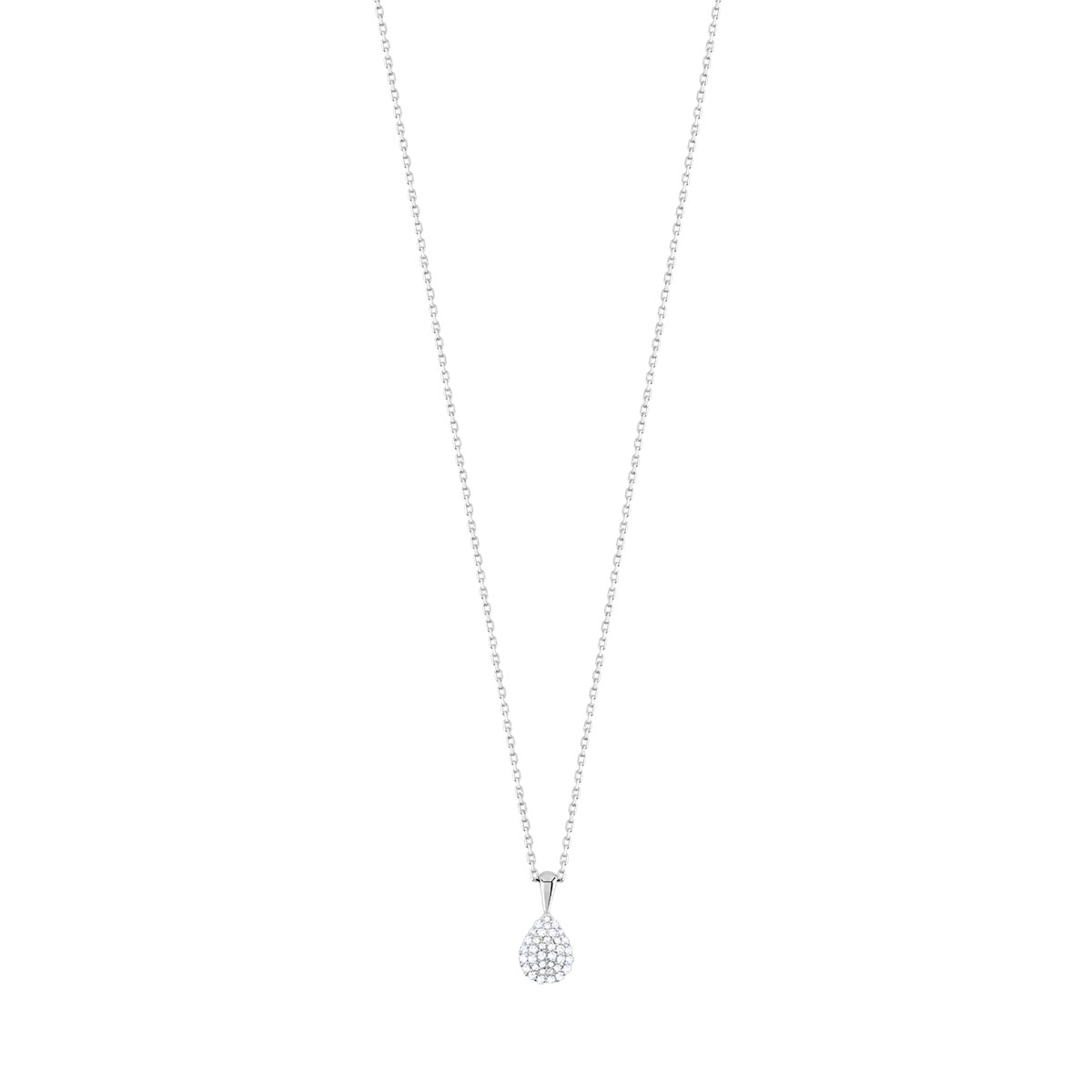 Collier or 375 blanc goutte diamants 42 cm