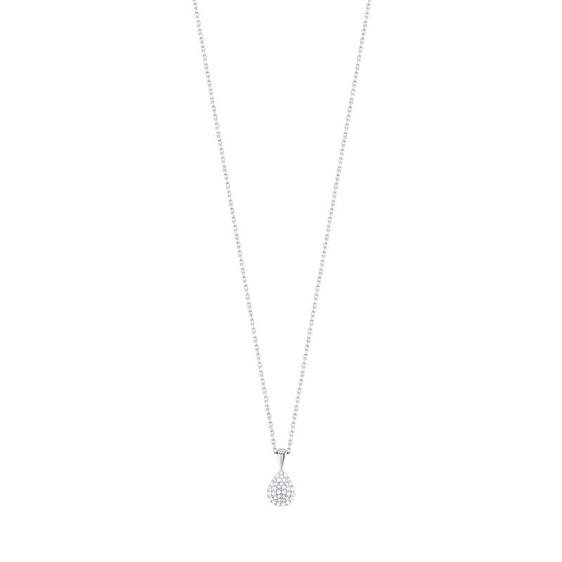 Collier or 375 blanc goutte diamants 42 cm - vue 1