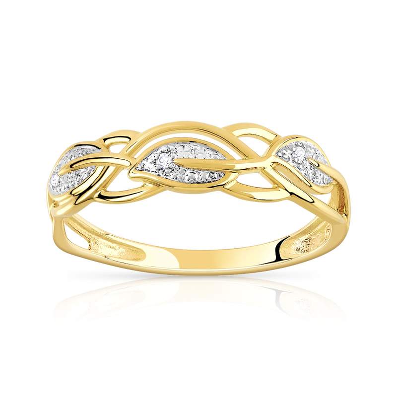 Bague or 375 2 tons tressée diamants - vue 1