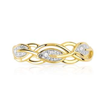 Gold ring 375 2-tone braided diamonds