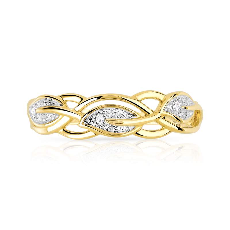 Bague or 375 2 tons tressée diamants - vue 3