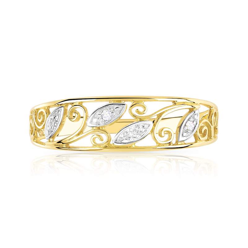 Bague or 375 2 tons ornement diamants - vue 3