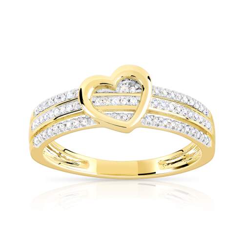 Bague or 375 2 tons coeur demi-tour diamants
