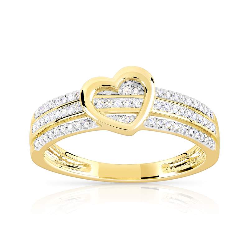 18K two-tone gold half-round heart ring with diamonds - view 1