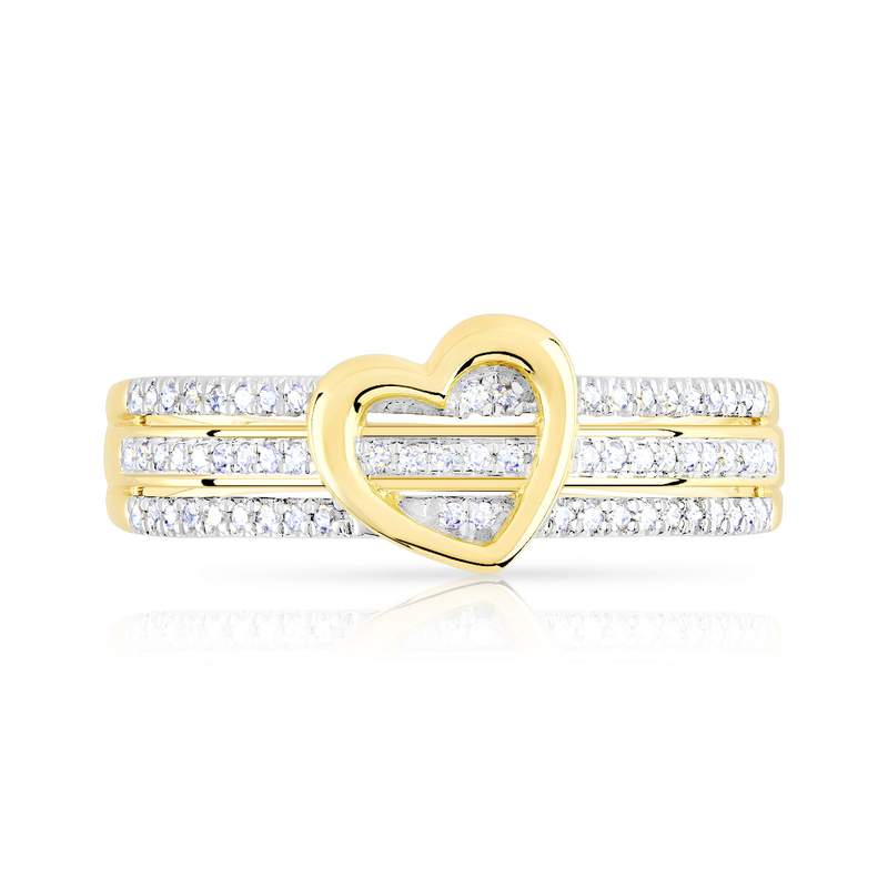 Gold ring 375 2 tone heart half-turn diamonds - view 3