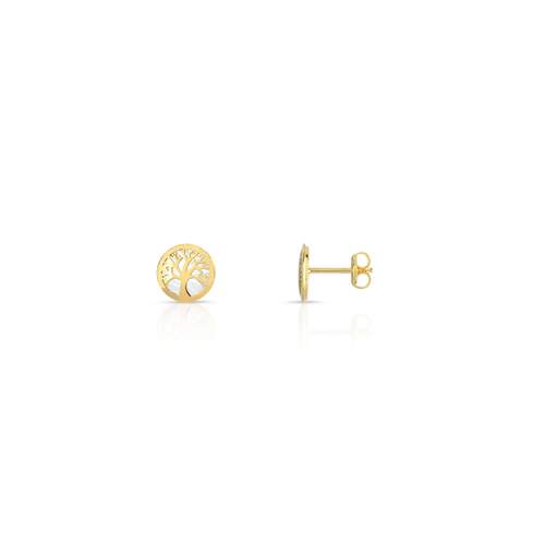 Earrings in 375 yellow gold Trees of life mother-of-pearl