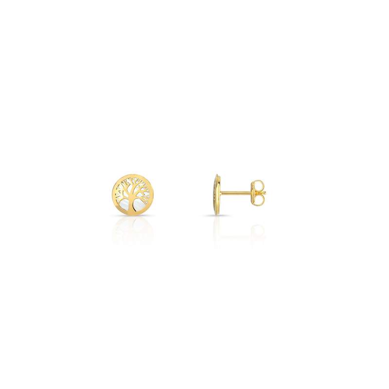 Boucles d'oreilles or 375 jaune arbres de vie nacre - vue 1