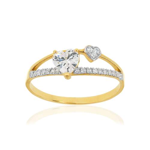 Bague or 375 2 tons coeurs zirconias