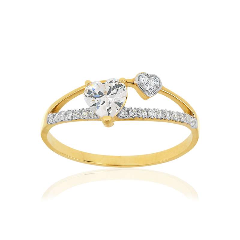 Bague or 375 2 tons coeurs zirconias - vue 1