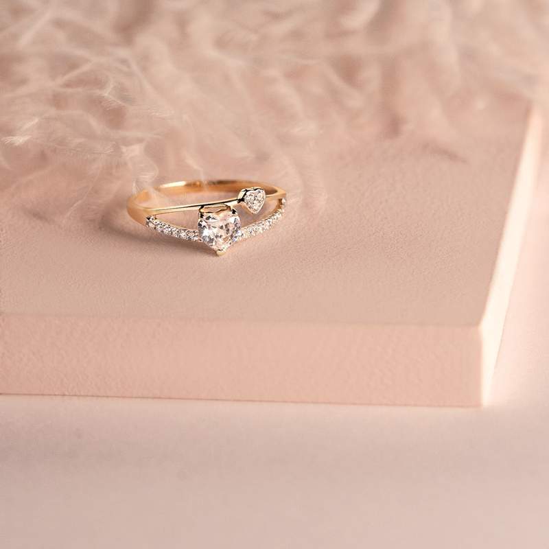 Bague or 375 2 tons coeurs zirconias - vue D3